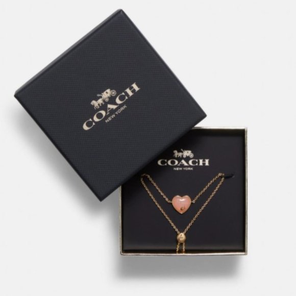 Coach Valentines Day Signature Heart Slider Bracelet Light Pink Gold C